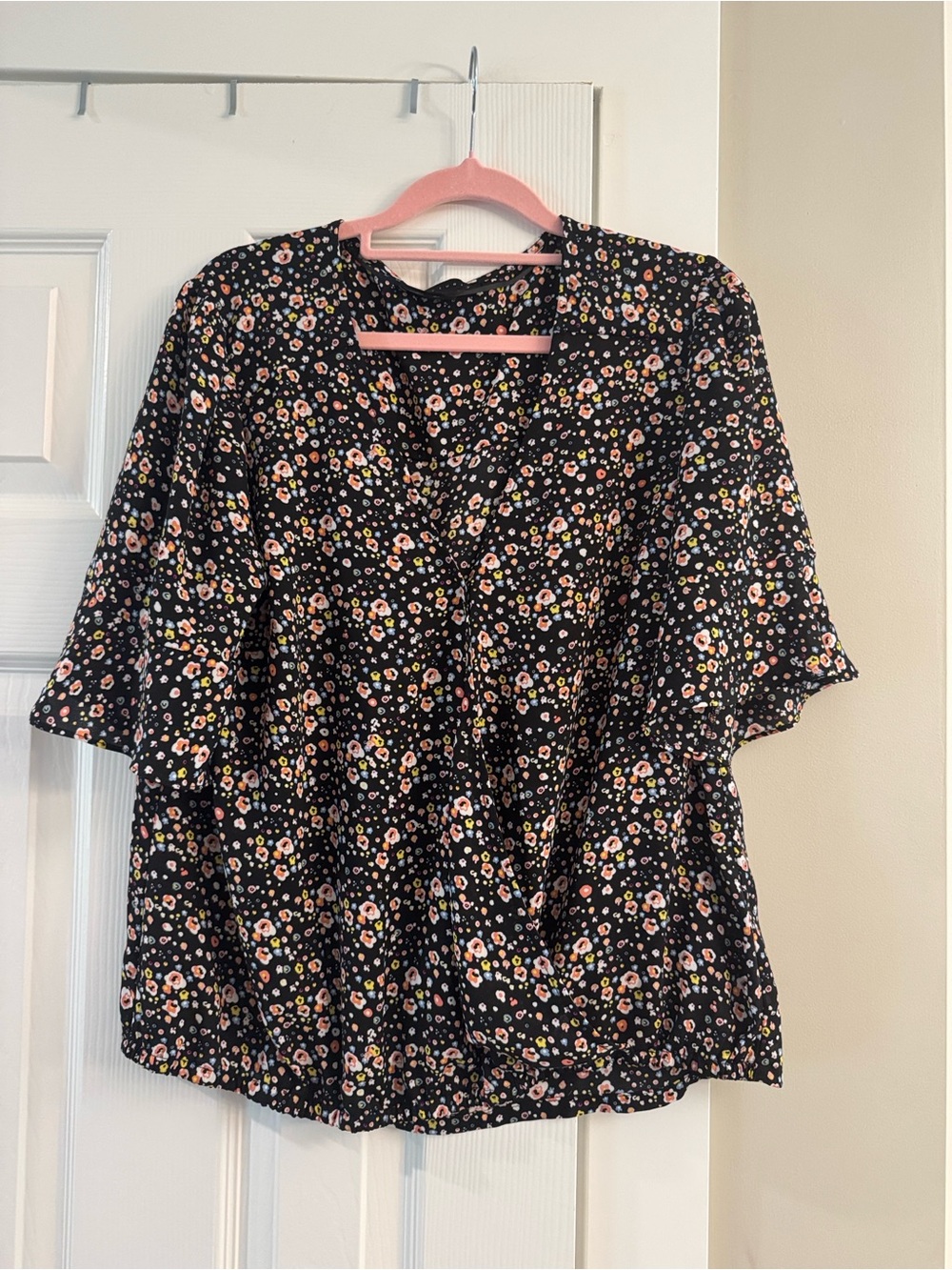 Sanctuary Black Floral Wrap-Style Blouse